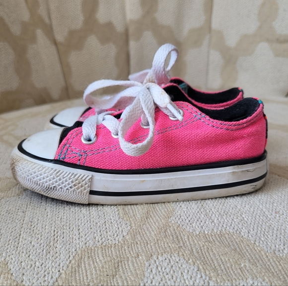 CONVERSE CHUCK TAYLOR ALL STAR LACES SNEAKERS DOUBLE TONGUE PINK LITTLE KIDS 6 - Picture 5 of 13